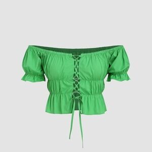 Cider Off-Shoulder Lace Up Crop Top